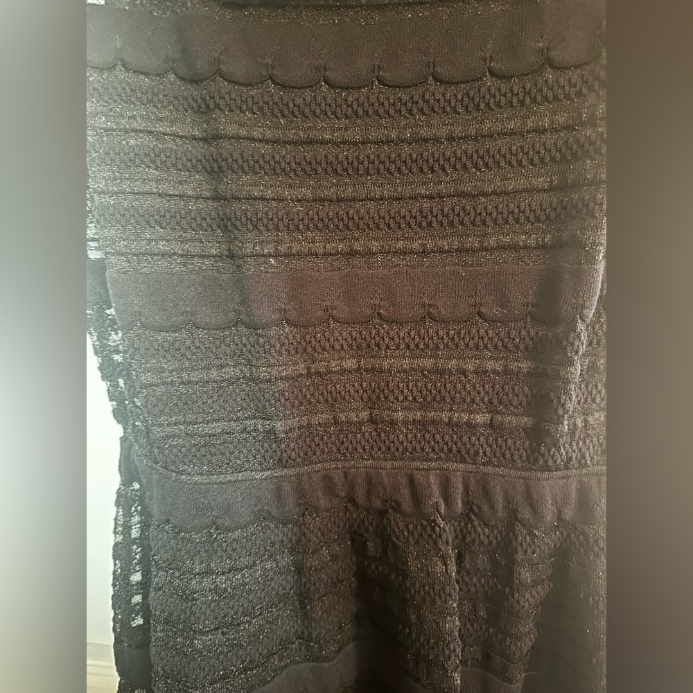 MISSONI ITALY Black Off-Shoulder Black Sparkly A-line Ruffle Neck Dress Knee NM - Picture 4 of 13